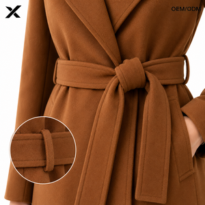 X Custom Women's Tie-Belt <b>Wrap</b> Coat | OEM ODM Premium Wool Cashmere Blend Winter Overcoat <b>Fur</b> Trim | Private Label Fashion Coats - Product Image 3
