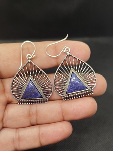 Elegant and Luxurious Brass Fine <b>Cuff</b> <b>Earrings</b> in Lapis Lazuli <b>Earrings</b> - Product Image 6