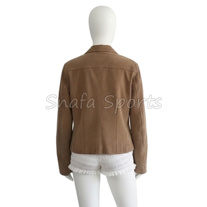 แจ็คเก็ตหนังแท้ผู้หญิงรุ่นล่าสุด แขนยาว สีพื้น สำหรับสุภาพสตรี รับออกแบบโลโก้ OEM เสื้อผ้าฤดูหนาว - Product Image 3