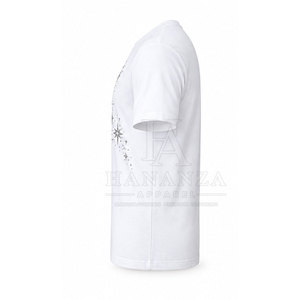 Camiseta de Algodón Blanca para Hombre Hananza Apparel, Manga Corta, Cuello Redondo, Diseño de Estrella con Pedrería, Estilo Casual - Product Image 3