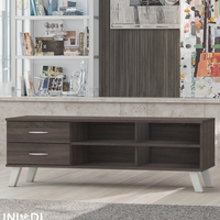 Meuble TV moderne en bois avec panneau design, rangement intégré, installation facile, pour hôpital, salon, chambre, entrée, atelier, fabriqué en Malaisie