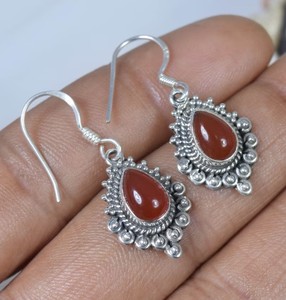 Wholesale Natural Carnelian <b>Earrings</b> 925 Sterling <b>Silver</b> Handmade Pear Shape Carnelian Drop <b>Dangle</b> <b>Earrings</b> Vintage Boho Fine - Product Image 2