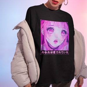 Camiseta de algodón de manga corta con estampado de chica anime rosa para hombre, cuello redondo, corte regular, estilo casual, top de jersey para streetwear. - Product Image 4
