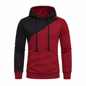 Custom Men's Red <b>Black</b> Color Blocking Hooded Sweatshirt Pullover Hoodie Cotton <b>Fleece</b> for Clothing Brands Logo Print Wholesale - Product Image 1