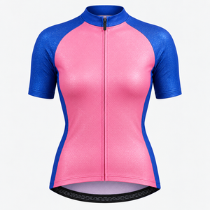 Maillot de ciclismo de manga corta rosa y azul real – Camiseta transpirable de secado rápido para bicicleta de carretera - Product Image 1