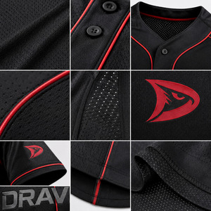 Men's Baseball Jersey Black Red Mesh Short Sleeve Button <b>Down</b> Regular Fit Breathable All Seasons Team Name Front Print - Product Image 5