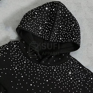 Sudadera con Capucha Extra Grande de Punto Forrada para Invierno con Pedrería Brillante y Logotipo Frontal, Cómoda y Llamativa, de Poliéster/Algodón - Product Image 5