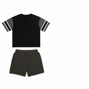 ชุดเซ็ตเสื้อยืดและกางเกงขาสั้นผ้าฝ้าย 100% 400gsm ล้างสีแบบแอซิดวอช สำหรับผู้ชาย ฤดูร้อน - Product Image 3