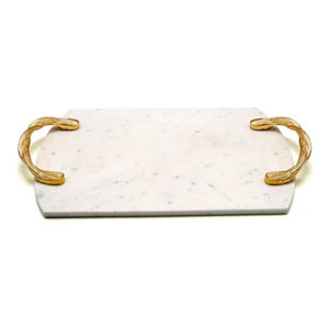 Plateau de service élégant en marbre décoratif avec poignées en laiton artisanal en forme de blé, accessoires de cuisine, plateau de service au prix d'usine - Product Image 3