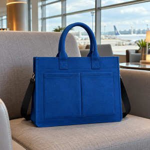 Royal Blue Canvas <b>Laptop</b> Tote Bag Large Capacity Eco-Friendly Dual Front Pockets Detachable Shoulder Strap | Heavy Duty Office - Product Image 3