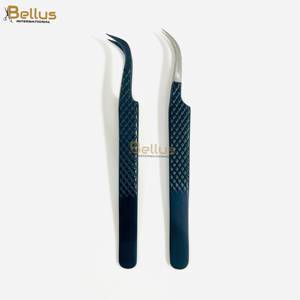 Pince à épiler professionnelle Bellus International en acier inoxydable pour extensions de cils, pointe incurvée noire de haute qualité, prise ferme, OEM - Product Image 3