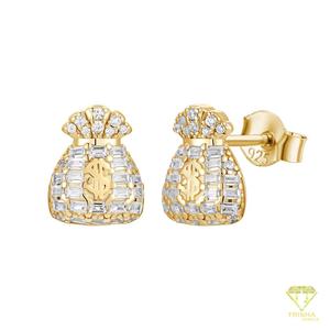 Boucles d'oreilles clous Moissanite Diamant Sac d'argent Éblouissant en Argent Sterling 925 Plaqué Or, Bijoux Hip Hop Iced Out - Product Image 5