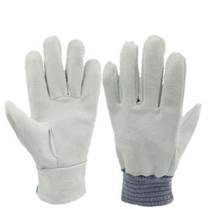 Heavy Duty Industrial Safety Gloves Split Leather Palm Back Keystone <b>Thumb</b> Blue Elastic <b>Cuff</b> Rigger Construction Work Gloves - Product Image 1