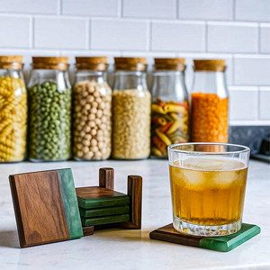 แผ่นรองแก้วไม้วอลนัททรงสี่เหลี่ยม เหมาะสำหรับป้องกันพื้นผิวโต๊ะ - ตกแต่งโต๊ะกาแฟและวางชาผลไม้ของคุณให้สวยงามยิ่งขึ้น - Product Image 3