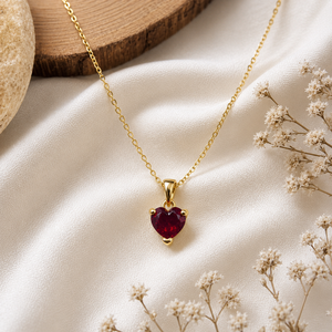 Ensemble collier cœur en quartz grenat, bijou romantique en pierre de naissance, cadeau pour elle - Product Image 1