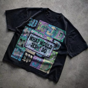 เสื้อยืดแขนสั้นผู้ชายผ้าฝ้าย 100% พิมพ์ลายสกรีนทรงปกติ น้ำหนัก 260 กรัม  ตกแต่งด้วยลายปักคริสตัลด้านหน้าแบบทรานเฟอร์พิมพ์ลายอ๊อกซ์ฟอร์ด - Product Image 4