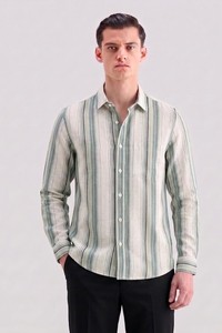 Camisas Casuales de Verano para Hombre Enovate, Diseño Poppy a Rayas, Lino/Algodón, Doble Botonadura, Transpirables, ODM - Product Image 2