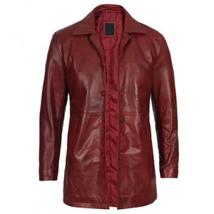 Manteau trench en cuir véritable vintage pour homme, respirant, en toile, pour l'hiver, décontracté, rouge, parmi les plus vendus - Product Image 1