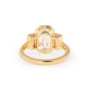 3ct Emerald Cut Lab Grown Diamond Three <b>Stone</b> Ring 14K Yellow Gold IGI Certified Bezel Set Engagement Ring with Baguette diamond - Product Image 4