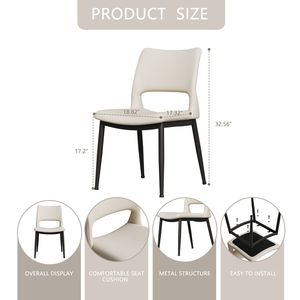 Juego de 2 Sillas de Comedor Modernas Minimalistas de Cuero PU Blanco con Respaldo Cómodo y Soporte de Patas Metálicas para Restaurantes - Product Image 5