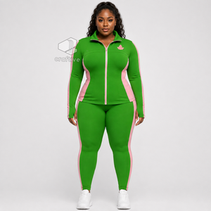 Alfa |   Kapa | Conjunto Deportivo Verde para Mujer Alpha con Paneles Laterales en Rosa, Chaqueta con Cierre Completo y Leggings de Cintura Alta - Product Image 6