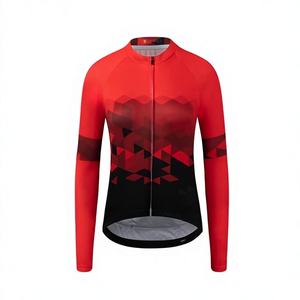 WARPRO INDUSTRY Red Latex Long Sleeve Non-Slip Quick Dry 220g Unisex <b>Cycling</b> Jersey with Geometric Pattern and Full Zip Front - Product Image 2