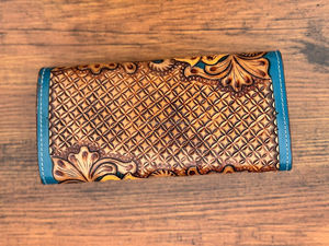 Cartera de Cuero Repujado a Mano Estilo Occidental, Cartera de Cuero Genuino de Grano Completo de Alta Calidad, Cartera Floral de Cuero Hecha a Mano al por Mayor - Product Image 3