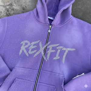 Sudadera con capucha y cremallera personalizada al por mayor, de alta calidad, 100% algodón, felpa francesa, con apliques de diamantes de imitación y bordados. - Product Image 6