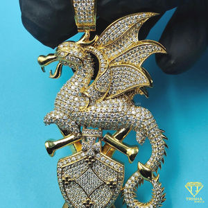 Colgante de Dragón con Diamantes de Imitación Estilo Hip Hop, Chapado en Oro, Plata de Ley 925, Joyería para Hombre - Product Image 1