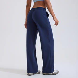 Pantalon de détente ample taille mi-haute pour femme, coupe large, avec fermeture boutonnée, taille élastique, en toile respirante et écologique, idéal pour le bureau - Product Image 4