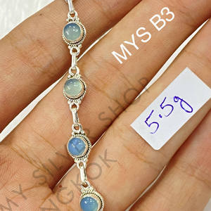 กำไลข้อมือบลูแคลซิโดนี เงินแท้ 925 ทำมือ ปรับขนาดได้ เครื่องประดับคุณภาพสำหรับผู้หญิง - Product Image 3