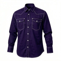 Camisa de Trabajo Personalizada para Hombre, Resistente al Fuego, Color Morado, Estilo Western, Transpirable, de Algodón, con Dos Bolsillos en el Pecho, Manga Larga