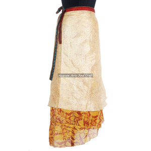 Jupe longue en soie pour filles, style sari, de Dubaï, 2 couches, réversible, en soie magique, imprimée, à enrouler - Product Image 4