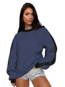 Sudadera Oversize Azul Marino Sólido para Mujer con Mangas en Contraste y Cuello Redondo, Manga Larga, Estilo Casual Urbano y Deportivo, Venta al por Mayor OEM ODM - Product Image 1