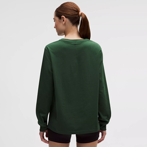 T-shirts décontractés d'été à manches longues pour femmes, couleur unie, col rond, tricotés, respirants, en coton, avec broderie, haut pour femmes - Product Image 3