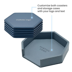 Waterproof Leather <b>Coasters</b> with Custom Logo and Holder PU Leather <b>Drink</b> Mat <b>for</b> Wedding Party Gifts Table Decoration - Product Image 3