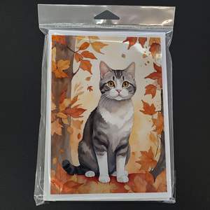 American Wirehair Cat con hojas de otoño Whimsical A7 Tamaño 5x7 Tarjetas de notas en blanco Paquete 8 con sobres para fines de felicitación - Product Image 3