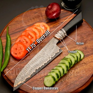 Custom Handmade 5-Piece Chef <b>Set</b> in Copper Damascus Steel with Copper & Resin Handles Leather Sheath-<b>Sharp</b> <b>Knives</b> Ambidextrous - Product Image 5