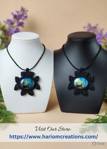 Collar de Labradorita Hecho a Mano con Macramé, Colgante de Piedra Preciosa Estilo Boho, Cuerda Negra Ajustable, Joyería de Moda, Regalo para Mujer - Product Image 2