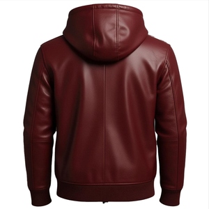 Sweat à capuche en cuir véritable avec poche avant et fermeture à capuche pour homme, style vintage uni, idéal pour l'hiver, vêtement d'extérieur haut de gamme - Product Image 2