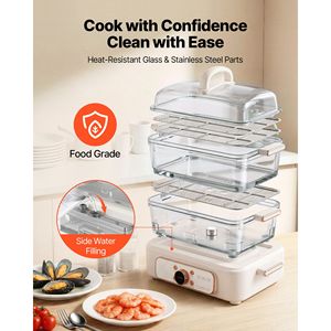 <b>Electric</b> Food <b>Steamer</b> 10.6 QT 3-Tier Stainless Steel Trays 1200W Vegetable <b>Steamer</b> for 2-4 Servings - Product Image 6
