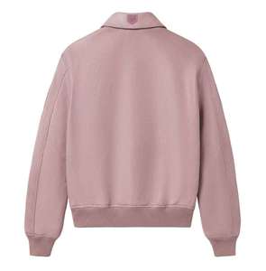 เสื้อแจ็คเก็ตบอมเบอร์หนัง PU สีชมพูสำหรับผู้ชาย พร้อมป้ายปัก ปิดคอปกแบบพับลง ติดซิป สวมใส่สบายๆ สำหรับฤดูใบไม้ร่วง - Product Image 3