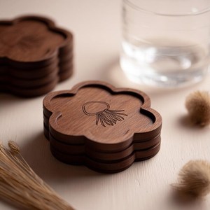 Posavasos de madera con forma de flor y diseño de medusa, estilo Wabi Sabi, posavasos ecológicos cuadrados de madera para té de UO - Product Image 3