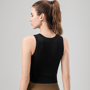 Camiseta Deportiva Corta sin Mangas para Mujer, con Logo Frontal, Tejido Acanalado, Suave, Cuello Redondo, Secado Rápido, Transpirable, para Yoga y Fitness - Product Image 2