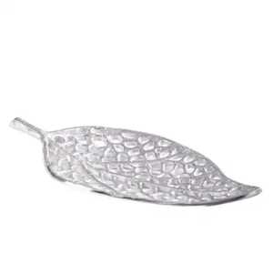 Antique Silver Maple Leaf Metal Tray Aluminum Textured <b>Snack</b> <b>Plate</b> Premium Food Warmers and Casseroles Trinket Jewelry Key Dish - Product Image 1