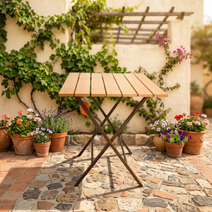 Modern <b>Foldable</b> <b>Outdoor</b> <b>Table</b> PS Wood Slatted Top Metal Frame Minimalist Design OEM ODM Wholesale Factory in Vietnam - Product Image 2
