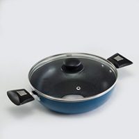 Olla para Biryani y Sartén Antiadherentes de Aleación de Aluminio Azul Marino con Tapa de Vidrio, Aptas para Lavavajillas, para Cocinas de Gas e Inducción