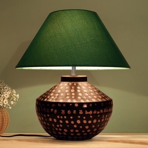 Luxury design Hammered Copper Table Lamp Emerald Green Fabric Shade <b>Rustic</b> Metal Bedside Light Vintage Nightstand <b>Home</b> <b>Decor</b> - Product Image 6