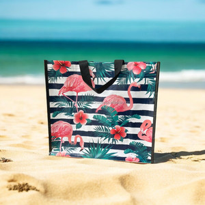 Vente en gros de sacs à provisions de taille moyenne tissés à poignée avec logo personnalisé écologique Sacs à provisions réutilisables en toile de coton laminé fermeture éclair épaule - Product Image 3