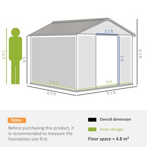 Marrone chiaro 9X6 FT giardino esterno capannone strumento di stoccaggio edificio con 4 prese d'aria e 2 porte scorrevoli - Product Image 3